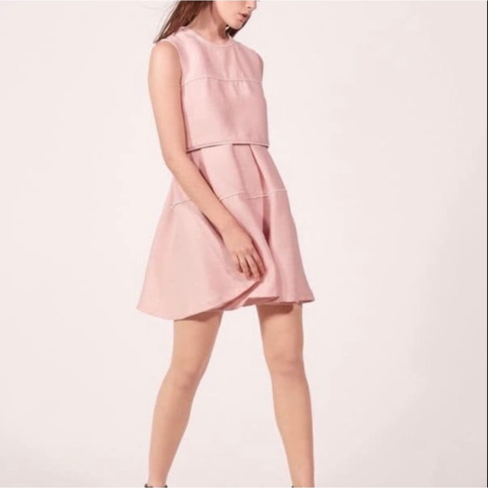 Sandro Paris Pink Textured Pearl Trim Layered Fit Flare Dress Size 2/Medium